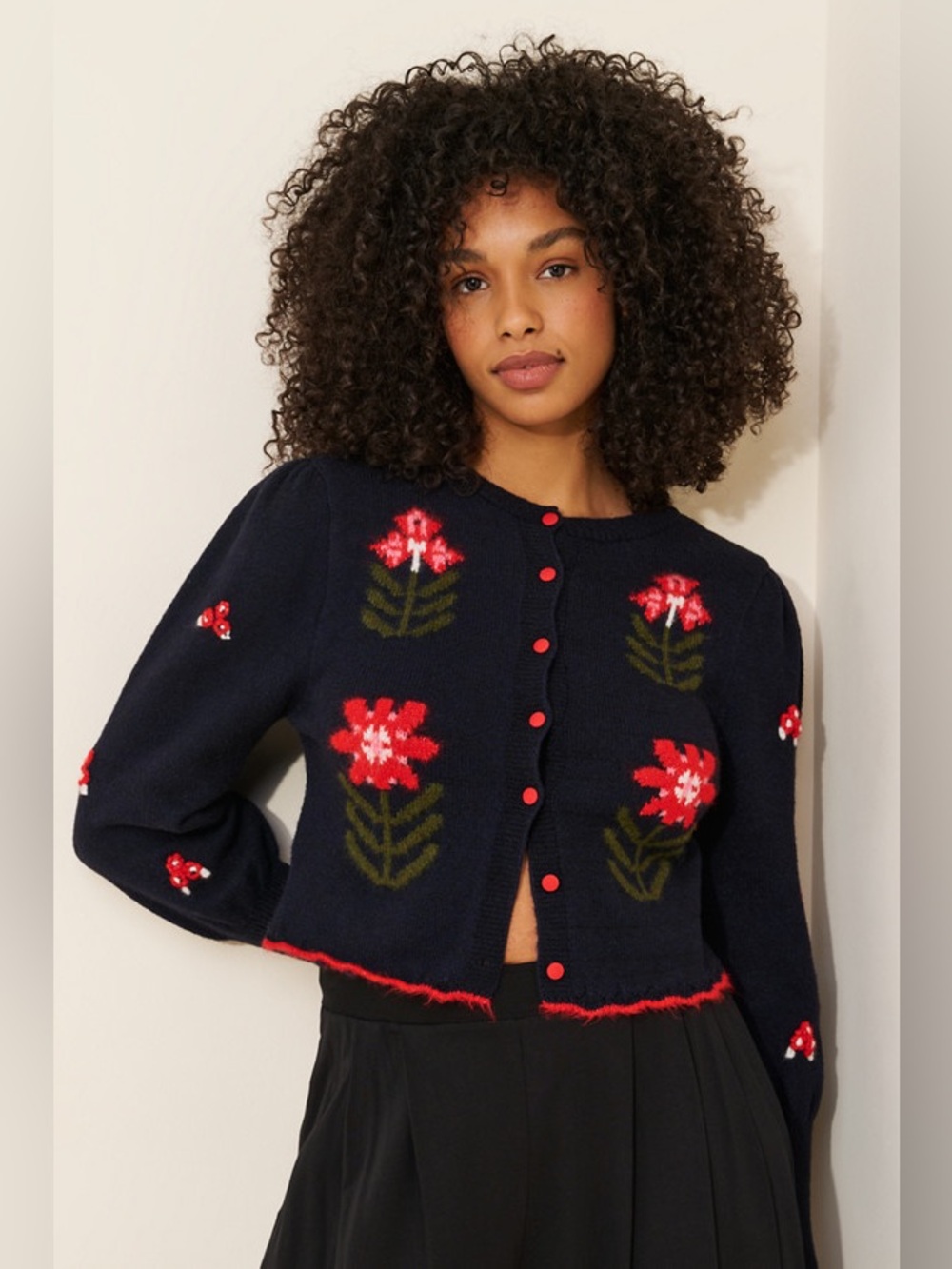 Free People Nonna Knit Cardigan in Midnight Bloom Combo